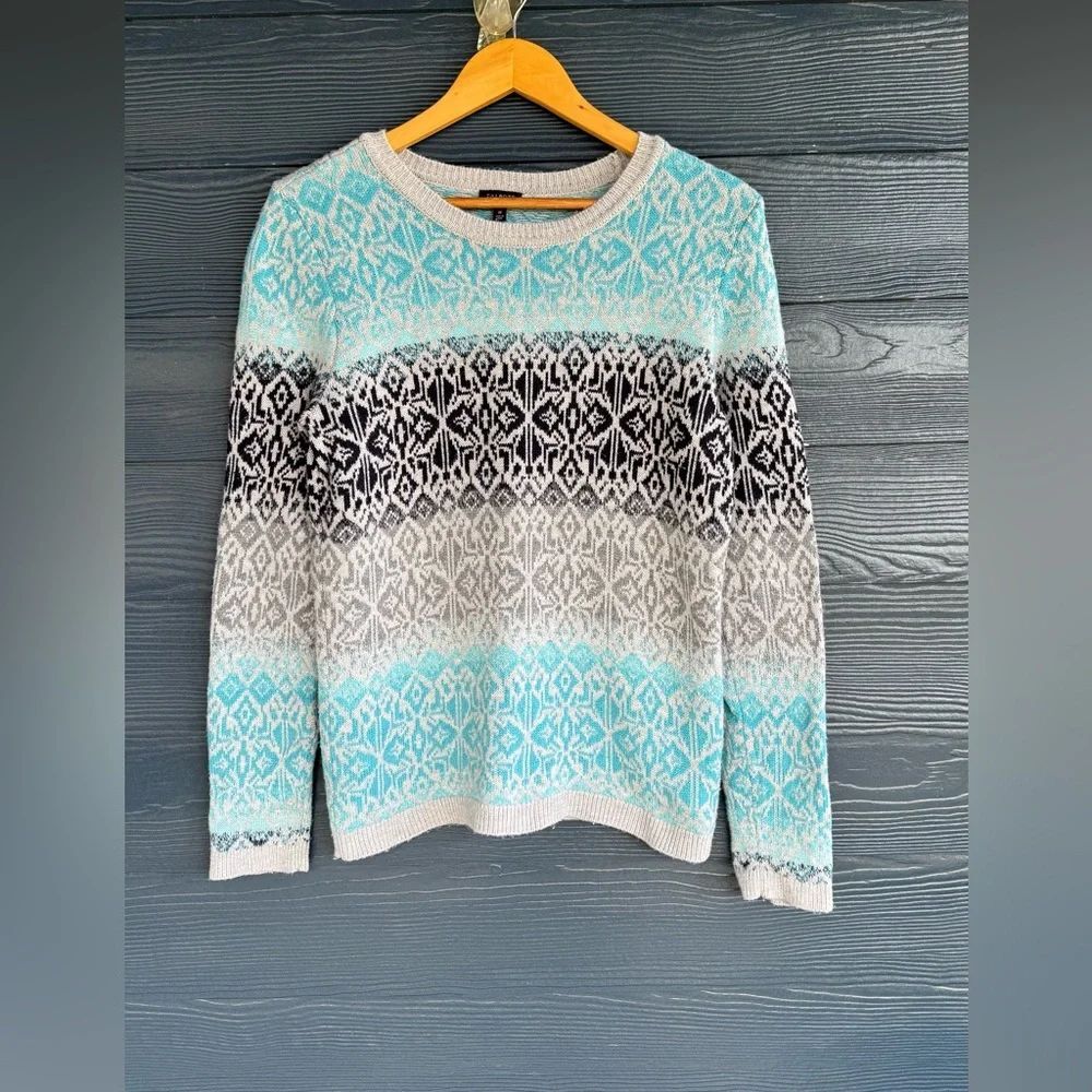 Talbots Fair Isle Women's Wool Blend Sweater, Size M - Blue Scandinavian Pattern